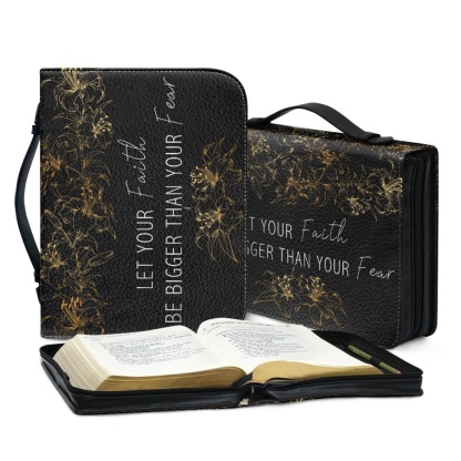 Custom Leather Bible Cover for Women - Engraved "Let Your Faith Be Bigger Than Your Fear" | Bold Typography & Modern Edge