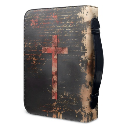 Custom Leather Bible Cover for Women - Embossed Rose & Cross Design | Timeless Faith & Elegance