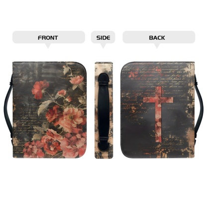 Custom Leather Bible Cover for Women - Embossed Rose & Cross Design | Timeless Faith & Elegance