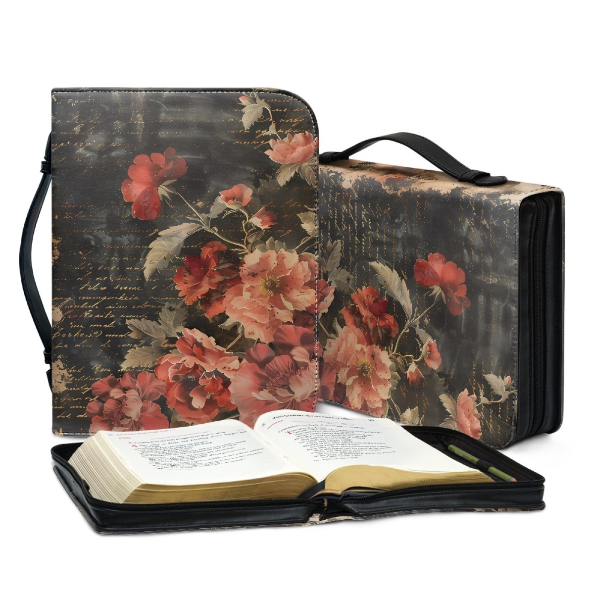 Custom Leather Bible Cover for Women - Embossed Rose & Cross Design | Timeless Faith & Elegance