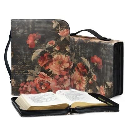Custom Leather Bible Cover for Women - Embossed Rose & Cross Design | Timeless Faith & Elegance