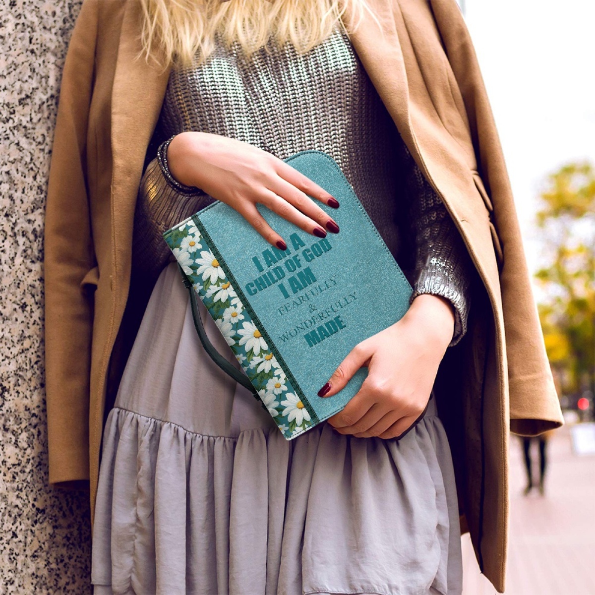 Custom Leather Bible Cover for Women - Engraved "I Am a Child of God" | Soft Pastel Design & Divine Assurance 