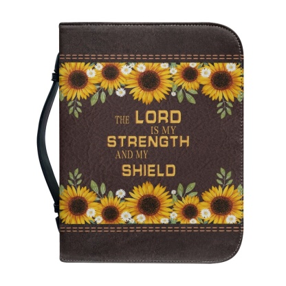 Personalized Leather Bible Cover for Women - Engraved "The Lord Is My Strength and My Shield" (Psalm 28:7)