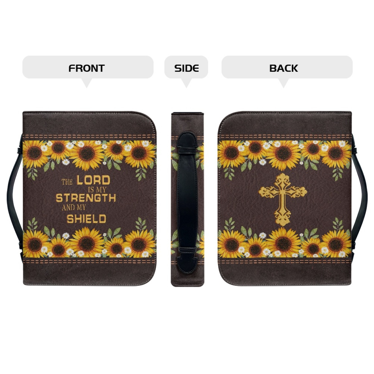 Personalized Leather Bible Cover for Women - Engraved "The Lord Is My Strength and My Shield" (Psalm 28:7)