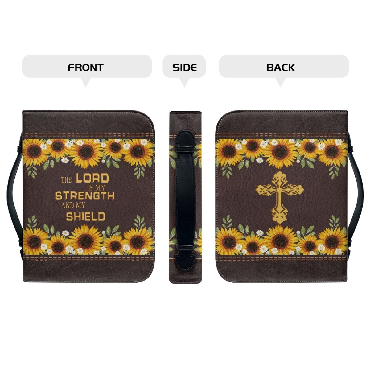 Personalized Leather Bible Cover for Women - Engraved "The Lord Is My Strength and My Shield" (Psalm 28:7)