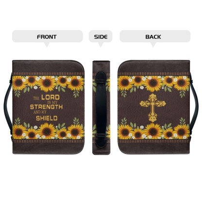 Personalized Leather Bible Cover for Women - Engraved "The Lord Is My Strength and My Shield" (Psalm 28:7)