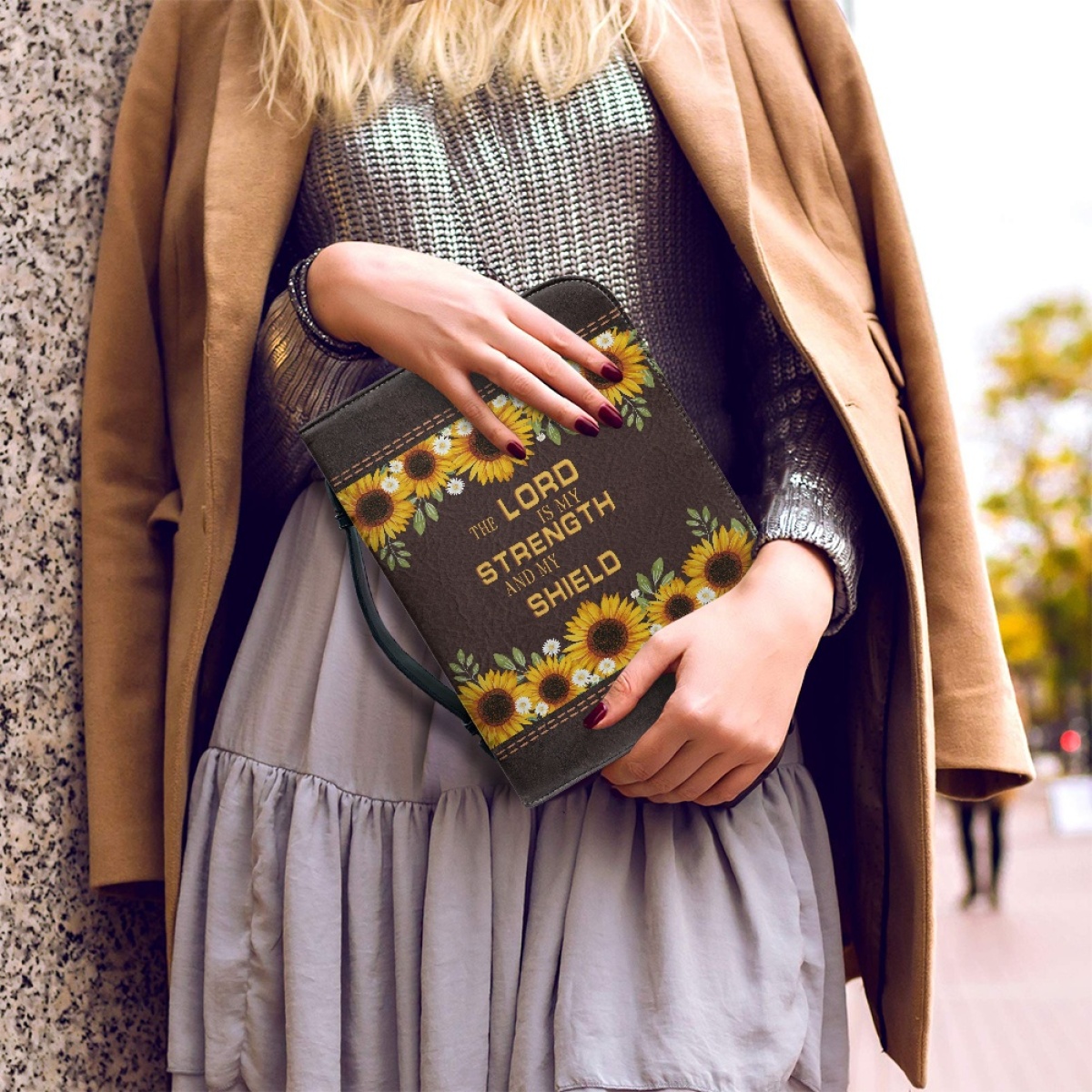 Personalized Leather Bible Cover for Women - Engraved "The Lord Is My Strength and My Shield" (Psalm 28:7)