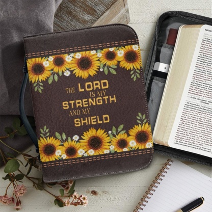 Personalized Leather Bible Cover for Women - Engraved "The Lord Is My Strength and My Shield" (Psalm 28:7)