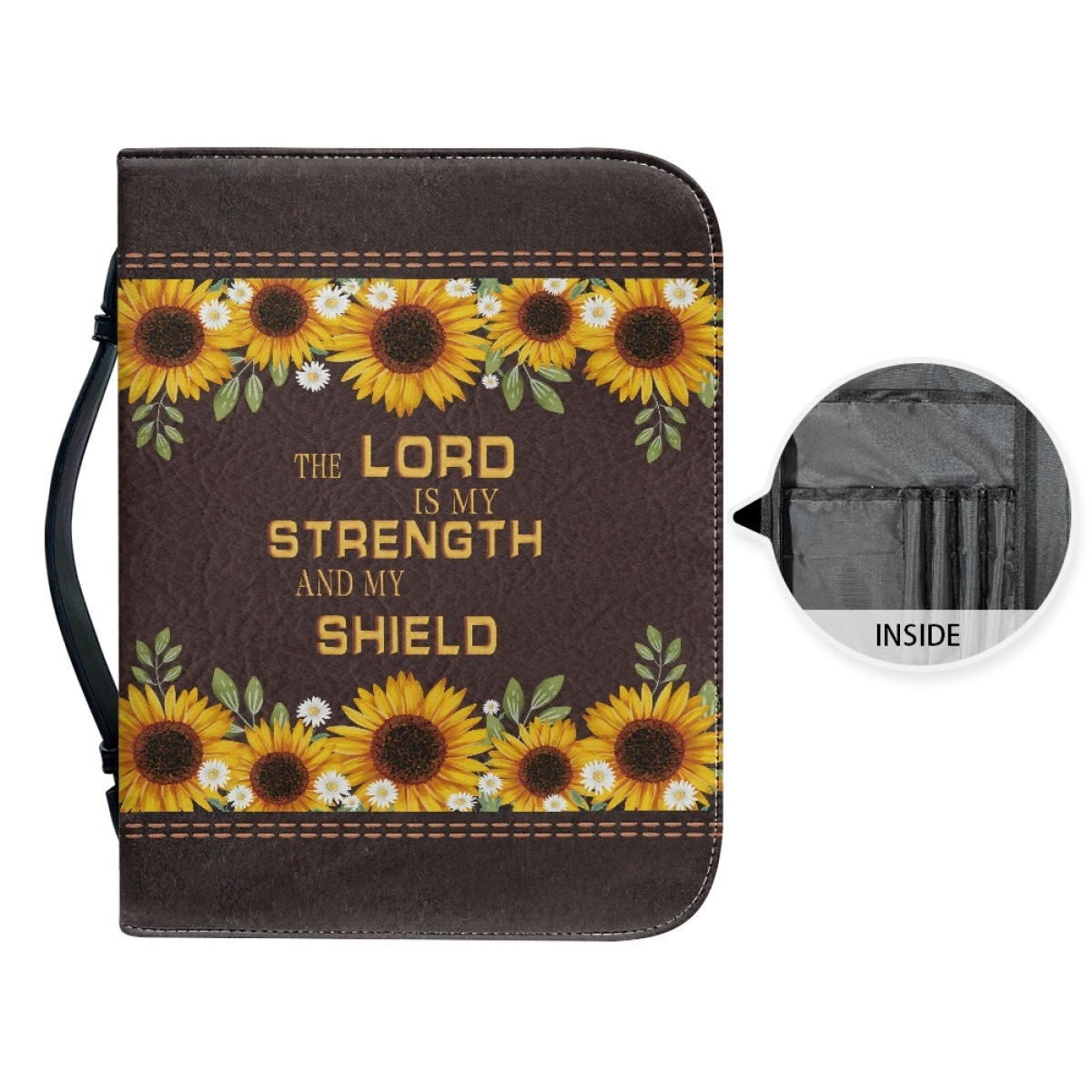 Personalized Leather Bible Cover for Women - Engraved "The Lord Is My Strength and My Shield" (Psalm 28:7)