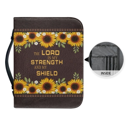 Personalized Leather Bible Cover for Women - Engraved "The Lord Is My Strength and My Shield" (Psalm 28:7)