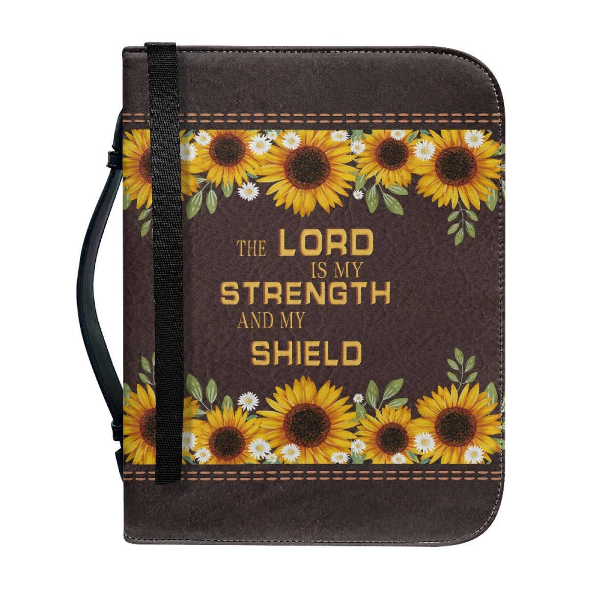 Personalized Leather Bible Cover for Women - Engraved "The Lord Is My Strength and My Shield" (Psalm 28:7)