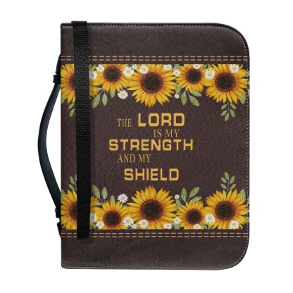 Personalized Leather Bible Cover for Women - Engraved "The Lord Is My Strength and My Shield" (Psalm 28:7)