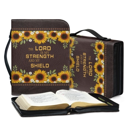 Personalized Leather Bible Cover for Women - Engraved "The Lord Is My Strength and My Shield" (Psalm 28:7)