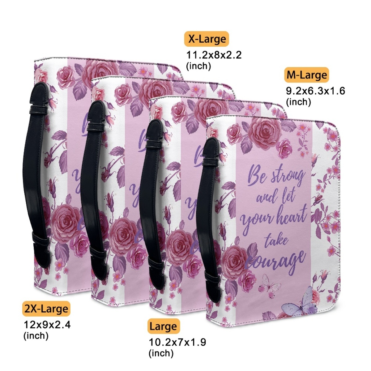 Pink Leather Bible Cover for Women - Engraved "Be Strong and Let Your Heart Take Courage" (Psalm 31:24)