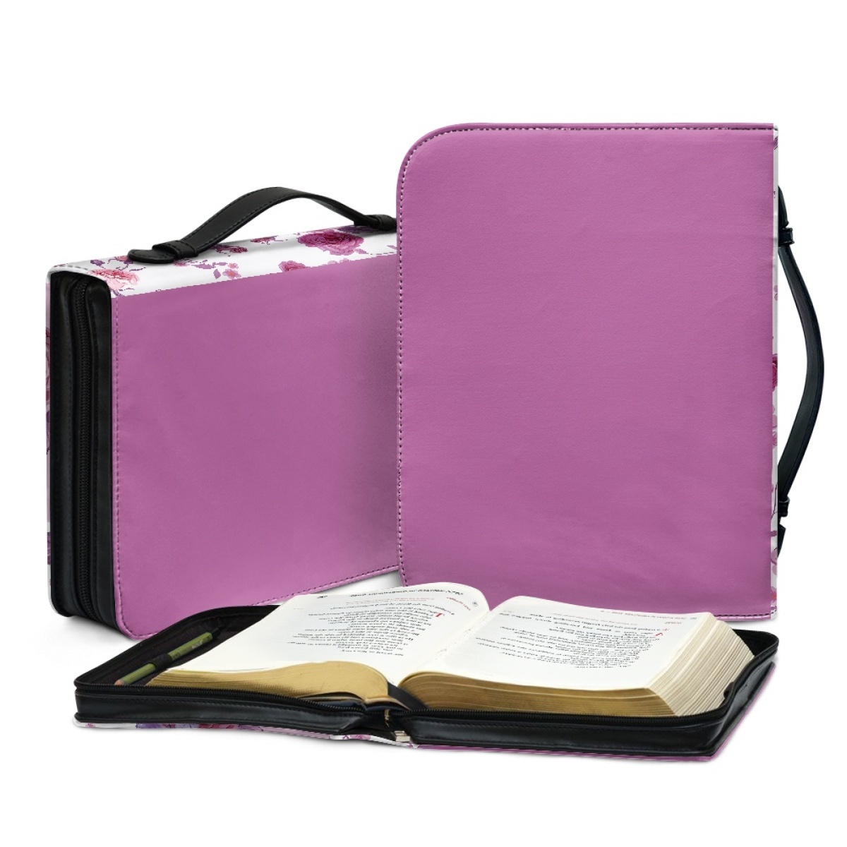 Pink Leather Bible Cover for Women - Engraved "Be Strong and Let Your Heart Take Courage" (Psalm 31:24)