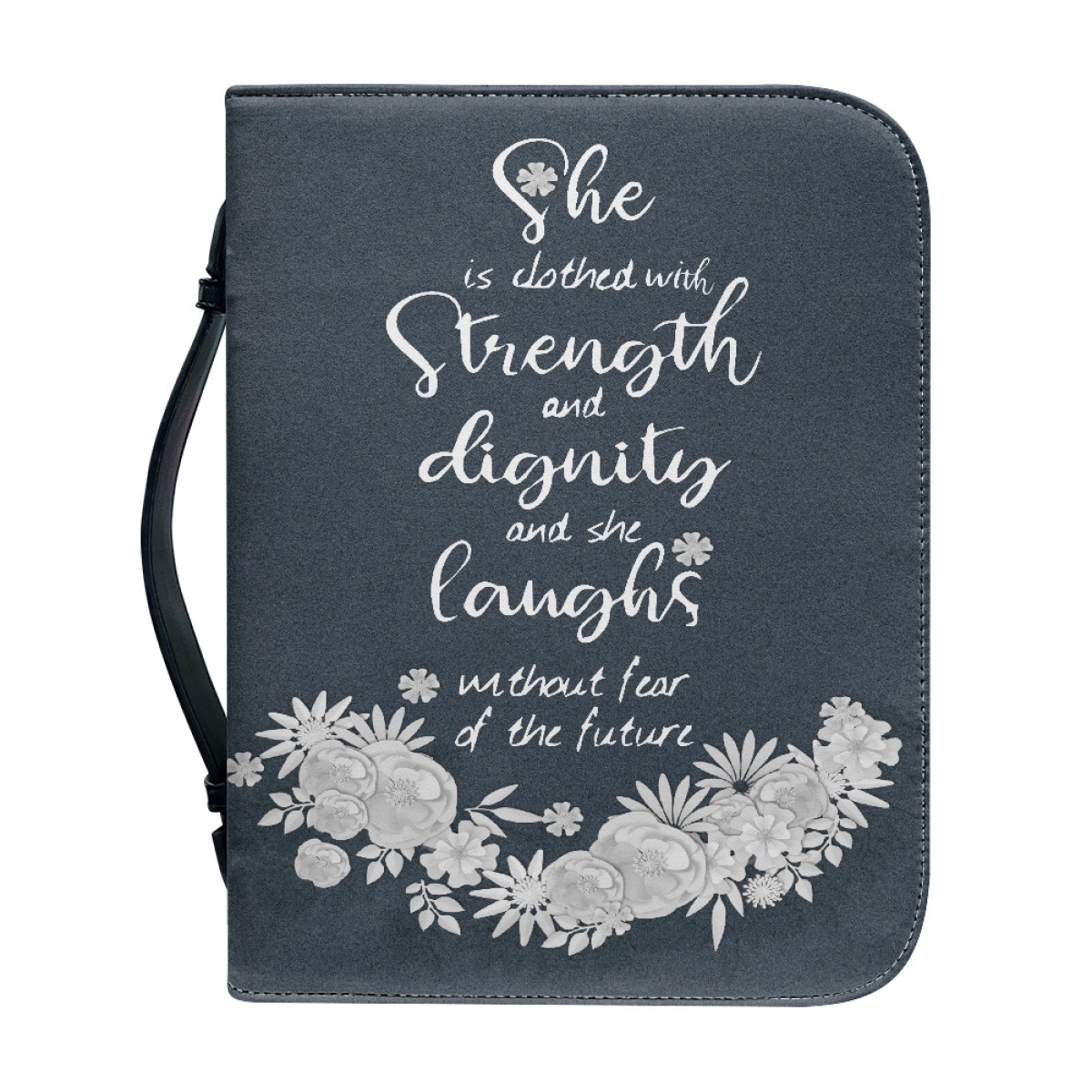 Leather Bible Cover for Women - Engraved She Is Clothed with Strength and Dignity (Proverbs 31:25)