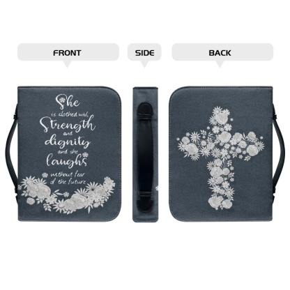 Leather Bible Cover for Women - Engraved She Is Clothed with Strength and Dignity (Proverbs 31:25)