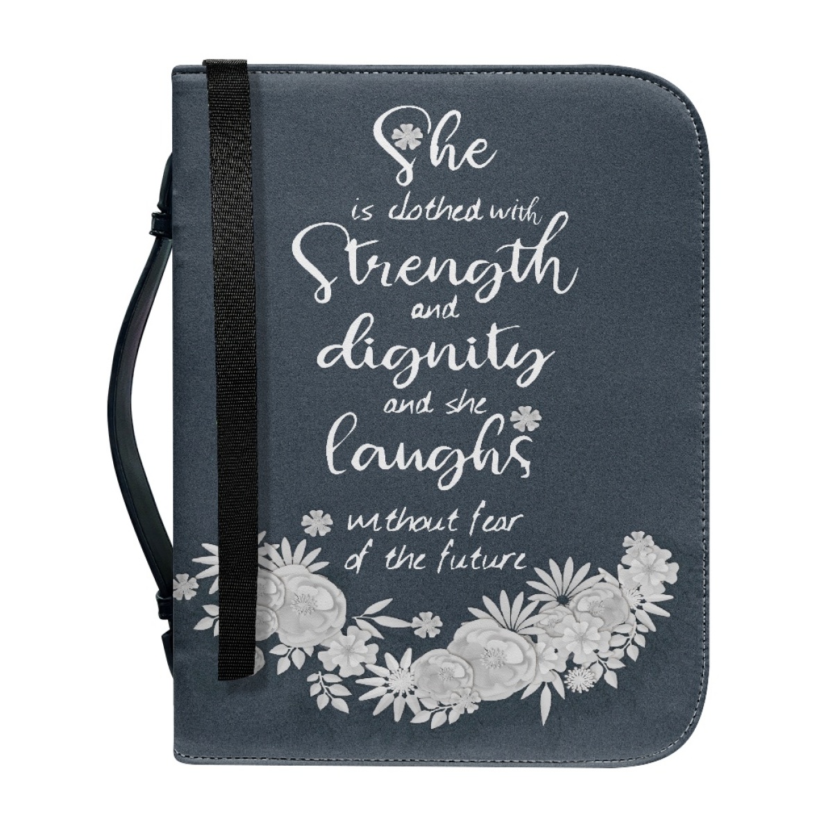 Leather Bible Cover for Women - Engraved She Is Clothed with Strength and Dignity (Proverbs 31:25)