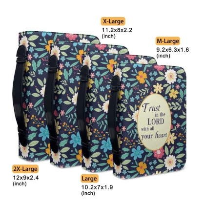Leather Floral Bible Cover for Women - Engraved Trust in the Lord with All Your Heart (Proverbs 3:5)