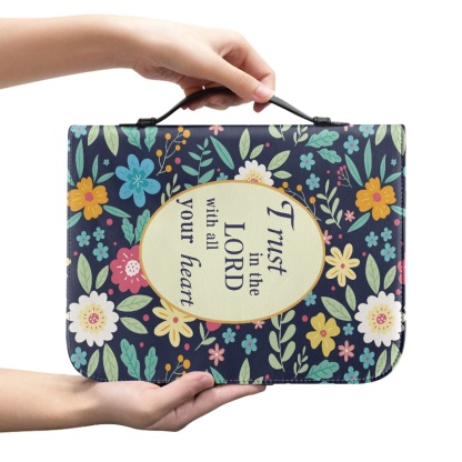 Leather Floral Bible Cover for Women - Engraved Trust in the Lord with All Your Heart (Proverbs 3:5)