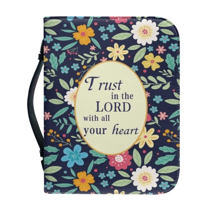 Leather Floral Bible Cover for Women - Engraved Trust in the Lord with All Your Heart (Proverbs 3:5)