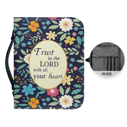Leather Floral Bible Cover for Women - Engraved Trust in the Lord with All Your Heart (Proverbs 3:5)