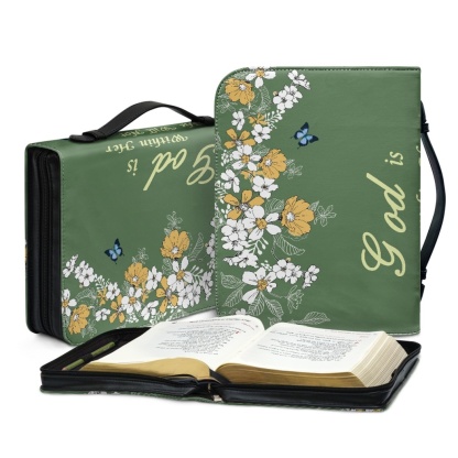 Leather Floral Bible Cover for Women - Engraved God Is Within Her (Psalm 46:5)