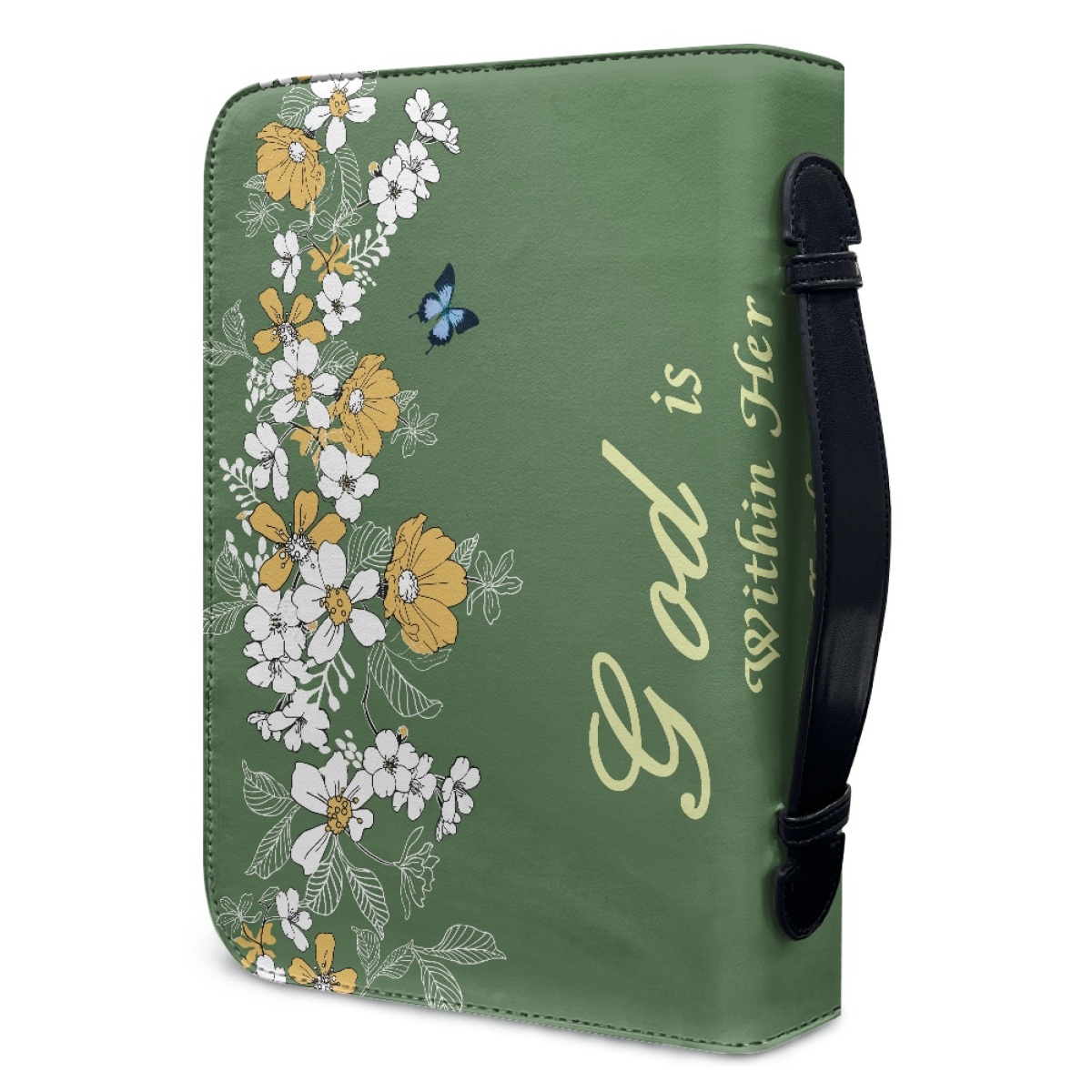 Leather Floral Bible Cover for Women - Engraved God Is Within Her (Psalm 46:5)