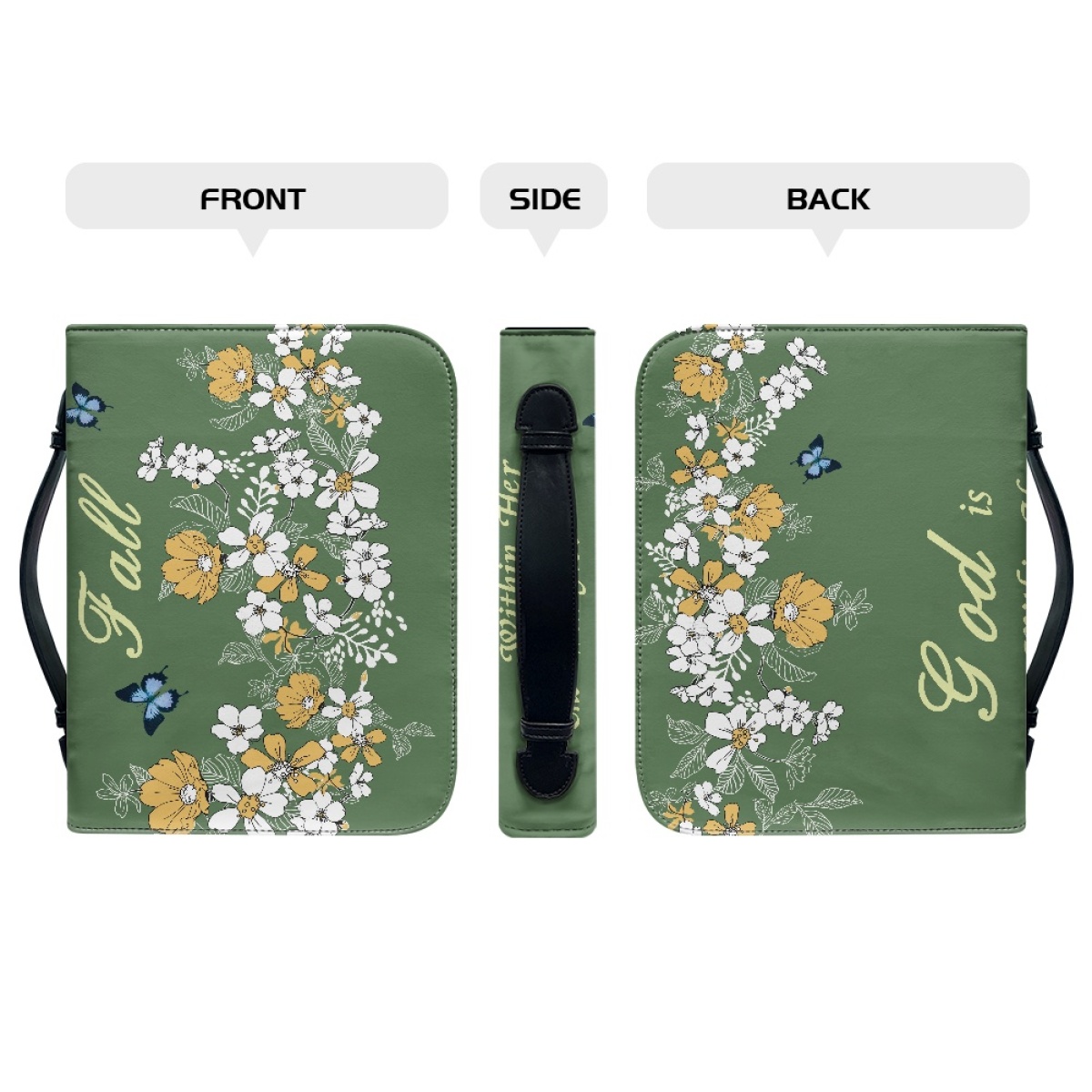 Leather Floral Bible Cover for Women - Engraved God Is Within Her (Psalm 46:5)