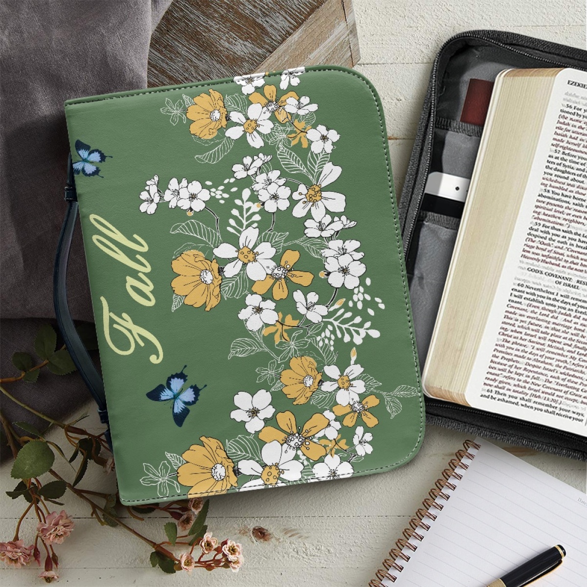 Leather Floral Bible Cover for Women - Engraved God Is Within Her (Psalm 46:5)