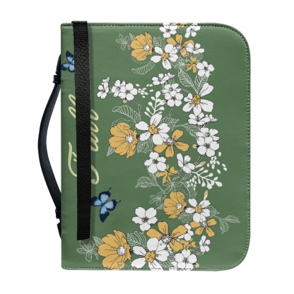 Leather Floral Bible Cover for Women - Engraved God Is Within Her (Psalm 46:5)