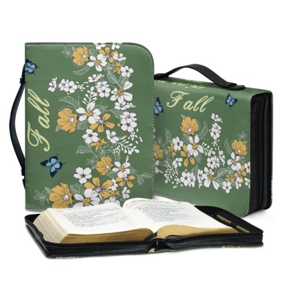 Leather Floral Bible Cover for Women - Engraved God Is Within Her (Psalm 46:5)