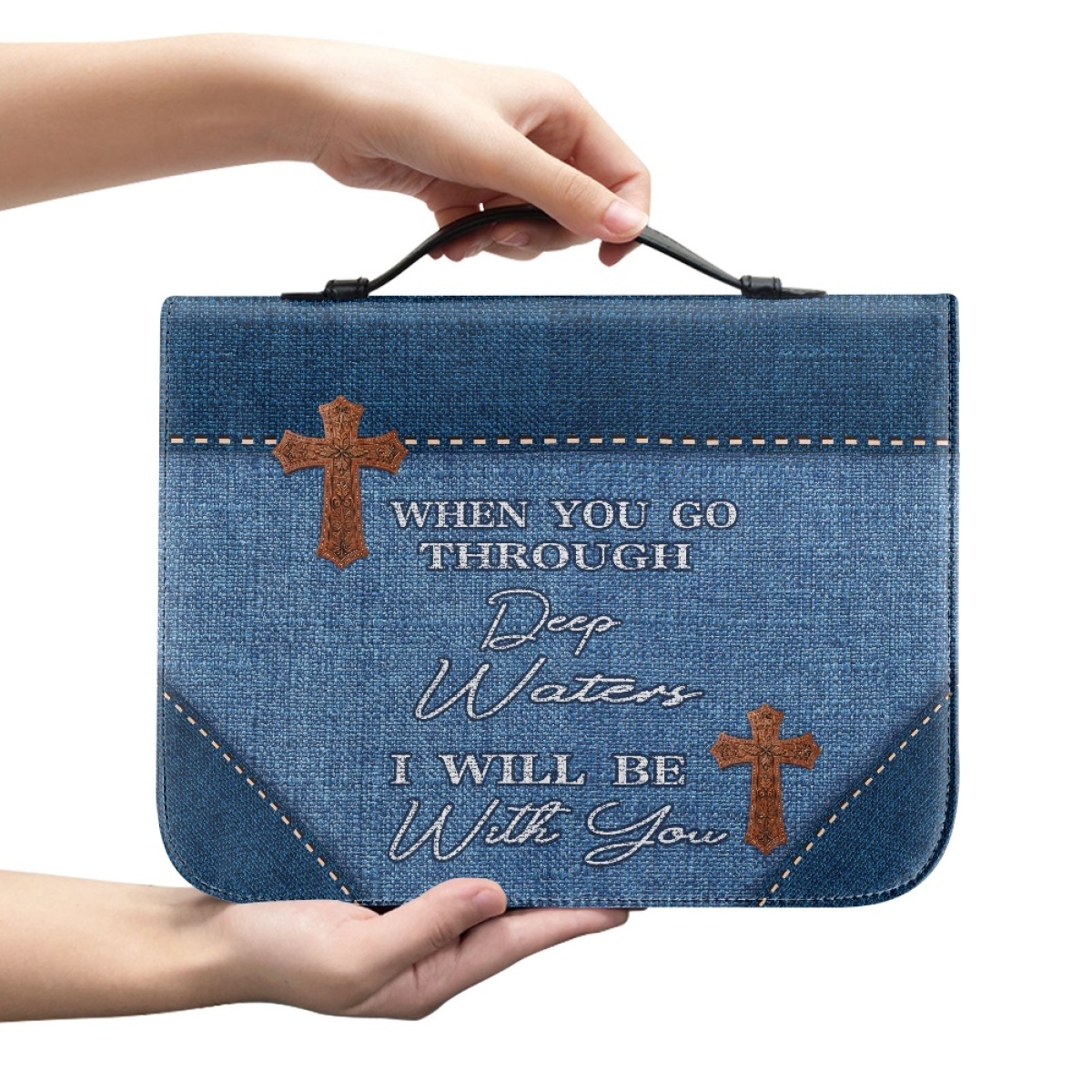 X Large Personalized Bible Cover - Engraved When You Go Through Deep Waters I Will Be with You (Isaiah 43:2)