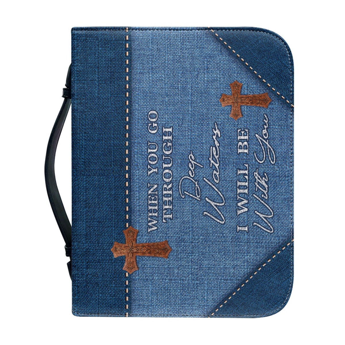 X Large Personalized Bible Cover - Engraved When You Go Through Deep Waters I Will Be with You (Isaiah 43:2)