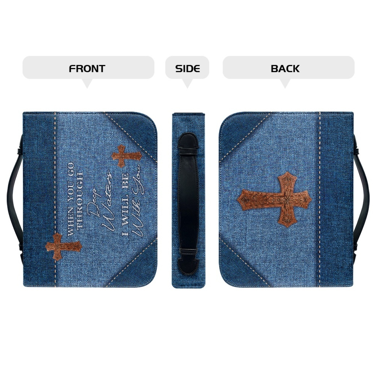 X Large Personalized Bible Cover - Engraved When You Go Through Deep Waters I Will Be with You (Isaiah 43:2)