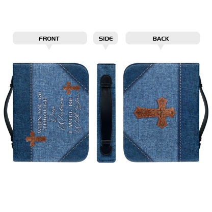 X Large Personalized Bible Cover - Engraved When You Go Through Deep Waters I Will Be with You (Isaiah 43:2)