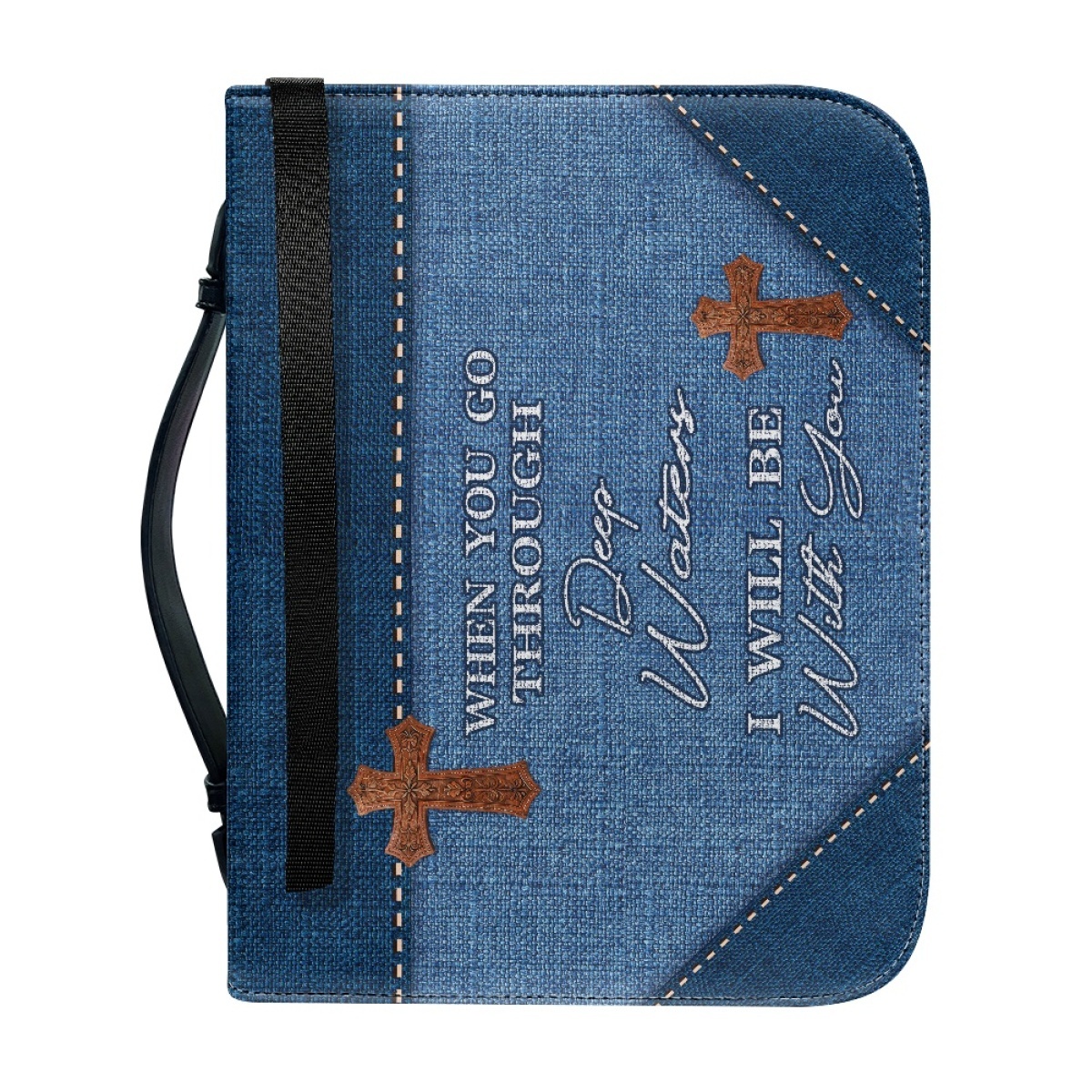 X Large Personalized Bible Cover - Engraved When You Go Through Deep Waters I Will Be with You (Isaiah 43:2)