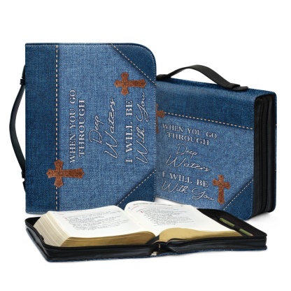 X Large Personalized Bible Cover - Engraved When You Go Through Deep Waters I Will Be with You (Isaiah 43:2)