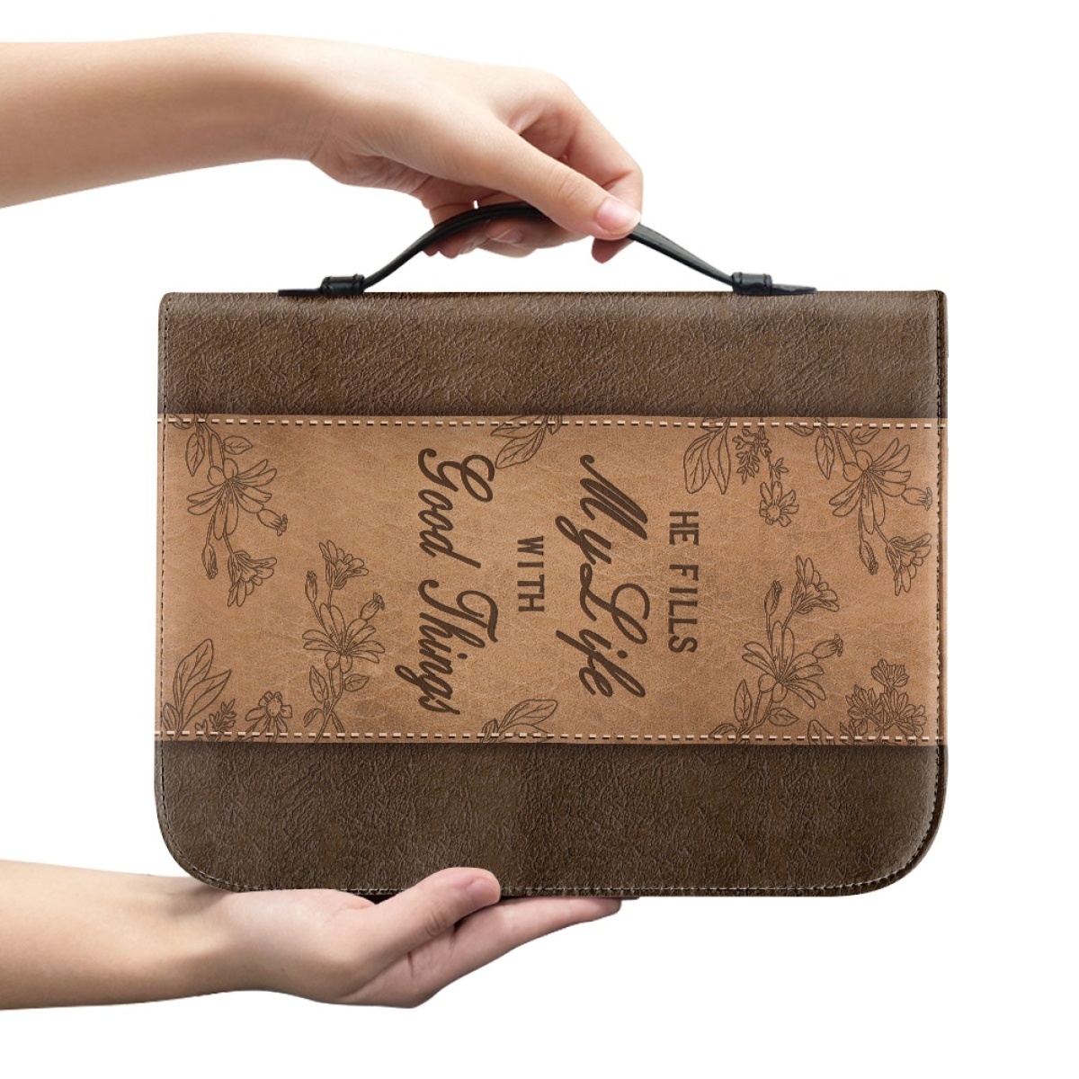 Extra Large Bible Cover - Engraved He Fills My Life with Good Things (Psalm 103:5)