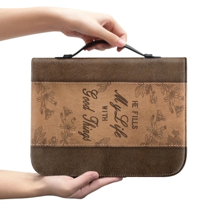 Extra Large Bible Cover - Engraved He Fills My Life with Good Things (Psalm 103:5)