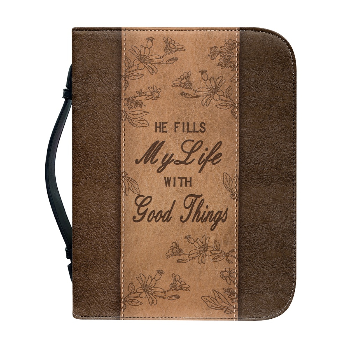 Extra Large Bible Cover - Engraved He Fills My Life with Good Things (Psalm 103:5)