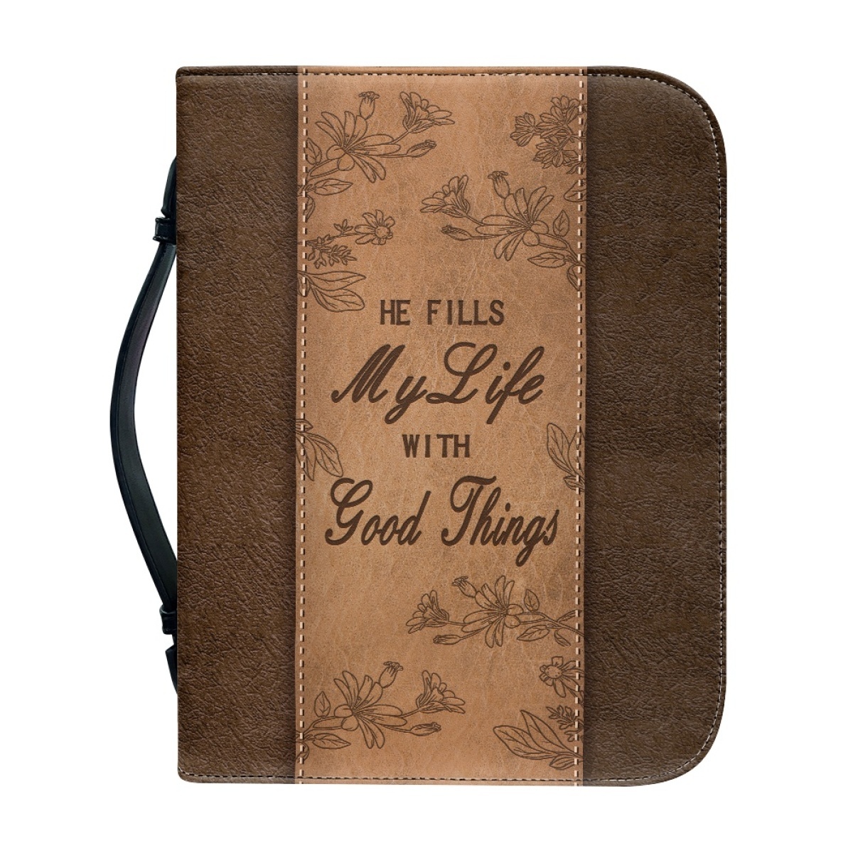 Extra Large Bible Cover - Engraved He Fills My Life with Good Things (Psalm 103:5)