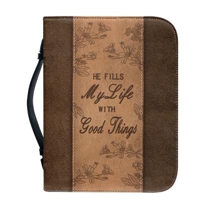 Extra Large Bible Cover - Engraved He Fills My Life with Good Things (Psalm 103:5)