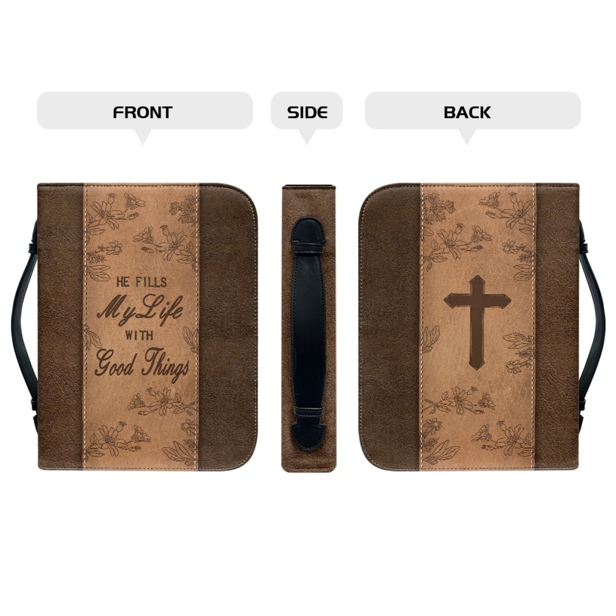 Extra Large Bible Cover - Engraved He Fills My Life with Good Things (Psalm 103:5)