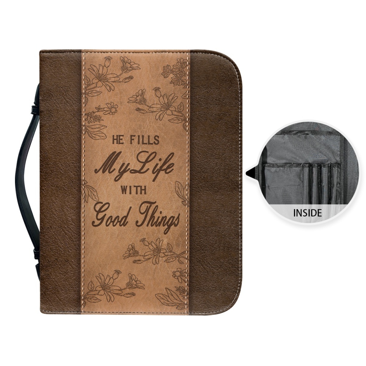 Extra Large Bible Cover - Engraved He Fills My Life with Good Things (Psalm 103:5)