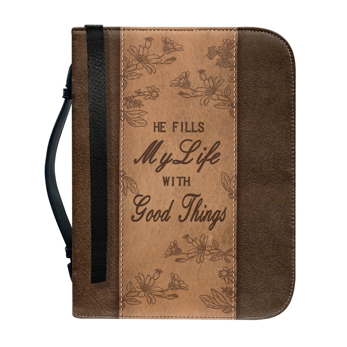 Extra Large Bible Cover - Engraved He Fills My Life with Good Things (Psalm 103:5)