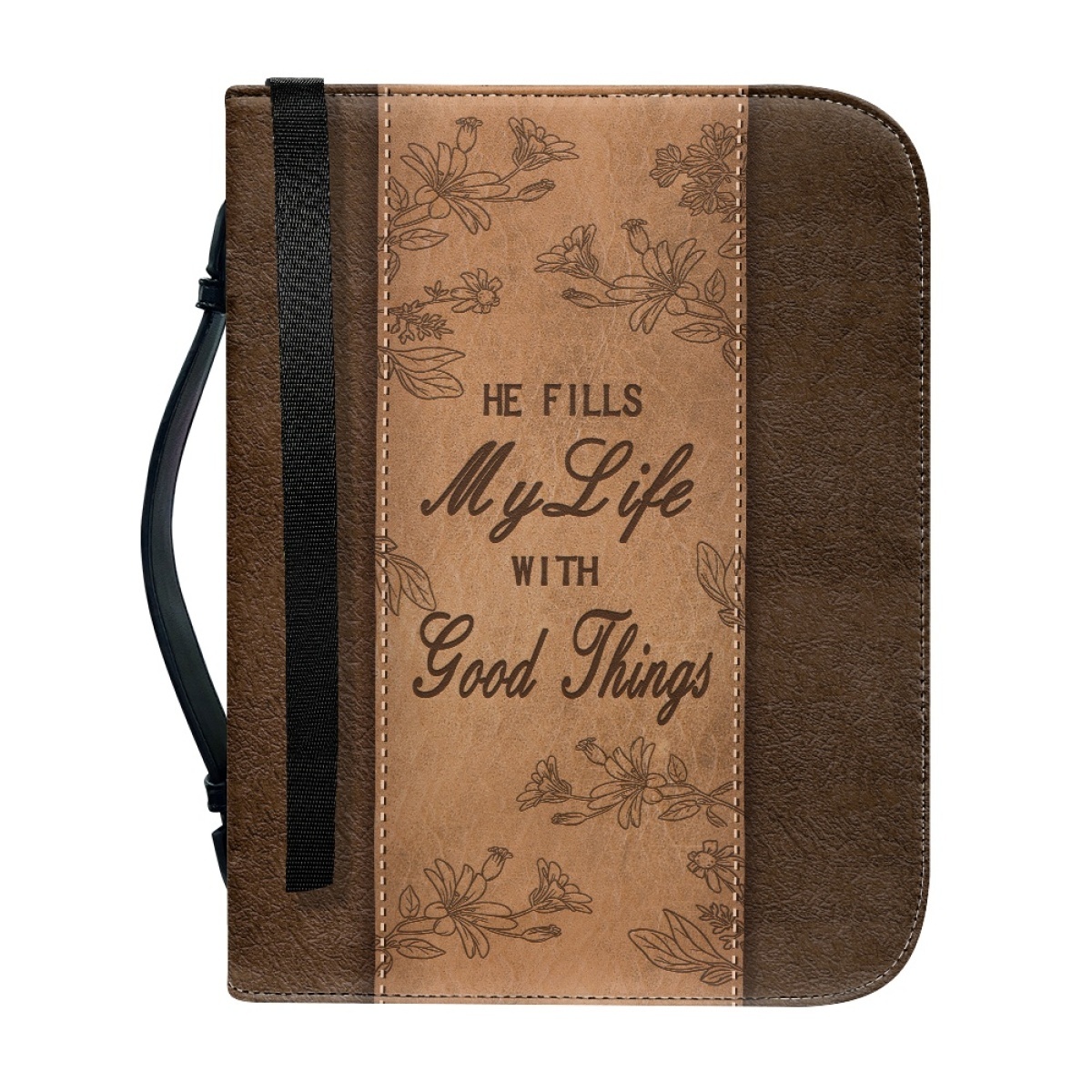 Extra Large Bible Cover - Engraved He Fills My Life with Good Things (Psalm 103:5)