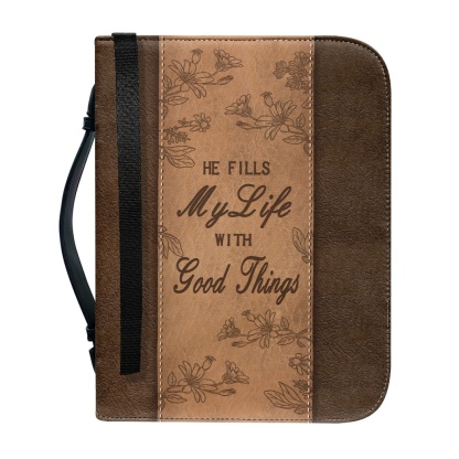Extra Large Bible Cover - Engraved He Fills My Life with Good Things (Psalm 103:5)