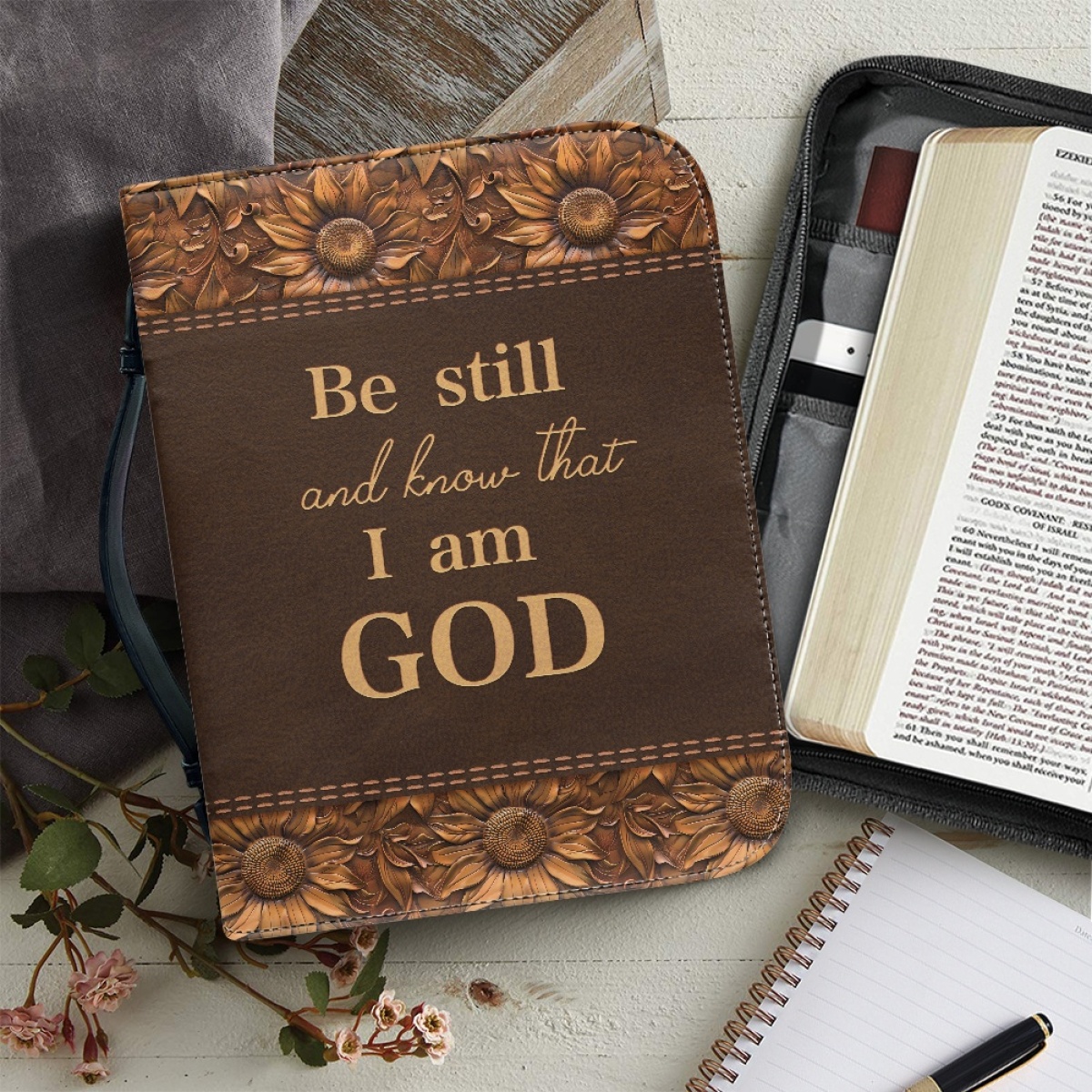 Large Personalized Bible Cover - Engraved Be Still and Know That I Am God (Psalm 46:10)