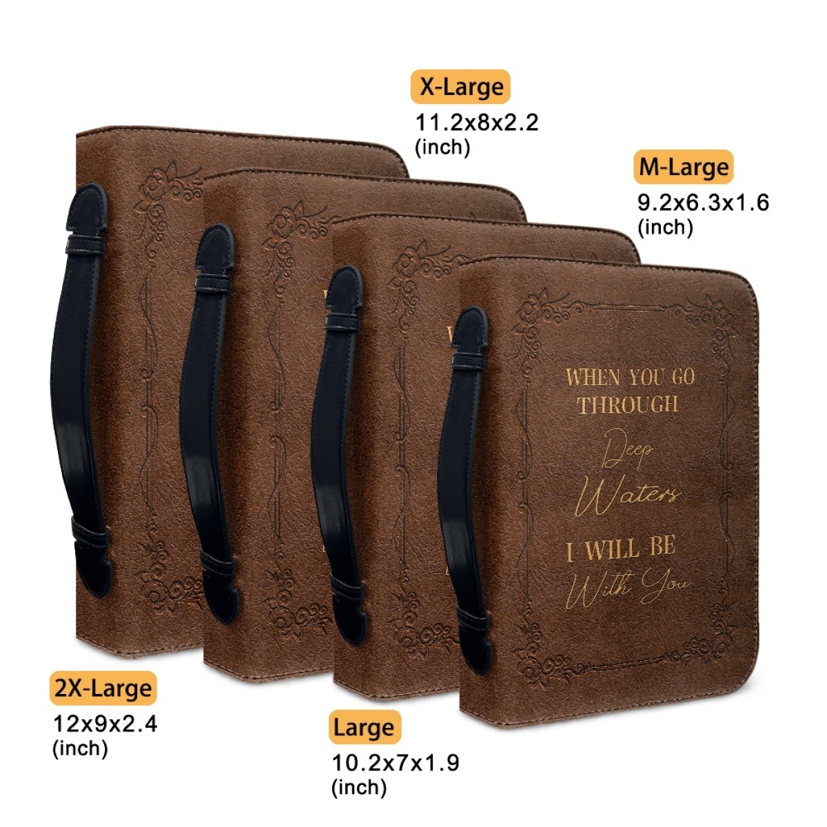 Standard & Medium Bible Cover - Engraved When You Go Through Deep Waters I Will Be with You (Isaiah 43:2) 